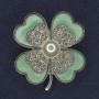 Shamrock Brooch with White Crystals, White Pearl, Lime Pearlescent, Silver-Tone Metal, diameter 38x45 mm +