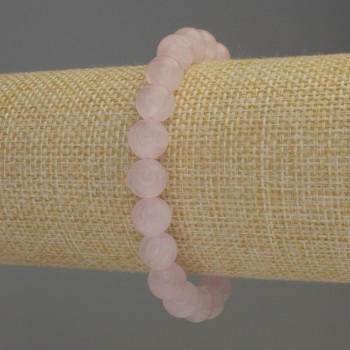 Pink Quartz Bracelet - Smooth Beads, 8mm Diameter, 18cm Length, Elastic Base