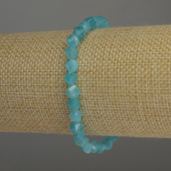 Aquamarine bracelet with faceted diamond-shaped beads, 6x5 mm, 18 cm stretch