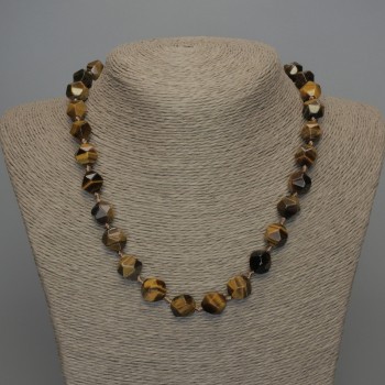Tiger's Eye Necklace - Faceted Beads, 12x10 mm, 50 cm length, with clasp