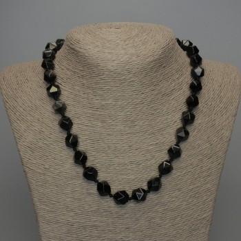 Natural Stone Necklace with Silvery Obsidian Faceted Beads, 12x11 mm, 50 cm