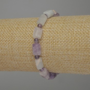 Faceted Amethyst Bracelet with Cylindrical Beads, 10×7 mm diameter, ± 4 mm smooth beads, length 18 cm stretch