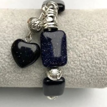 Браслет Авантюрин Ніч Каїра прямокутники 18х13мм+- з металевими вставками, довжина 18см+- стрейч