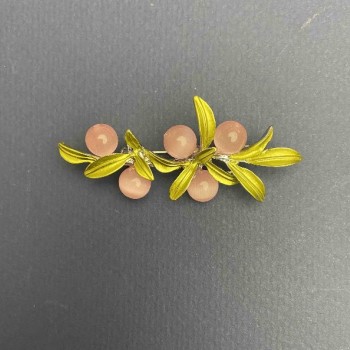 Брошка Котяче око 60х27мм+- колір рожевий емаль зелена метал сріблястий