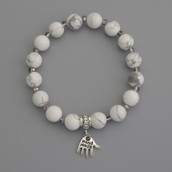 Браслет Кахолонг кулька, діаметр 8мм+- Чеський кришталь рондель 3, 5х3мм+-, довжина 18см+- стрейч