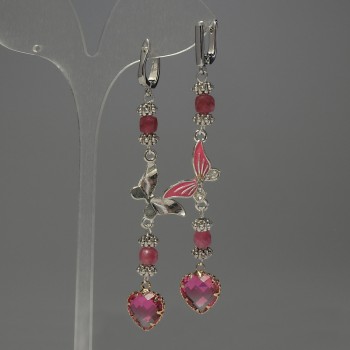 Tourmaline Earrings with a Faceted Cube, 5 mm diameter ±, crystal in a 12 mm setting ±, length 85 mm ±