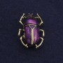 Scarab Beetle Brooch with Purple Enamel and Gold-Tone Metal, 24x33 mm