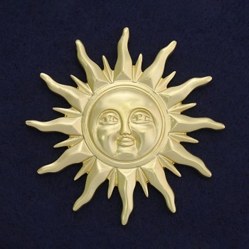 Brooch 'Sun' in Matte Gold Color, Golden Metal, 68mm ±, Magnetic