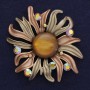Brooch 'Flower', diameter 63 mm ± brown enamel, crystals on magnet