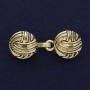 Gold-tone cardigan brooch clasp, approximately 20 mm in diameter and 52 mm long