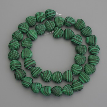 Malachite Heart Beads, 10x10 mm diameter, on thread, length 37 cm+