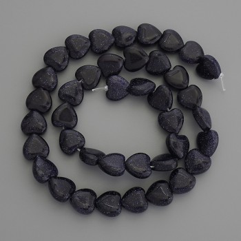 Beads Synthetic Aventurine Blue Sand Heart, 10x10mm, on a thread, 39cm+