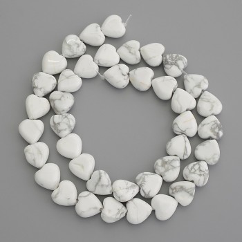 Heart-shaped Kaolinite Beads, Natural Stone, 10x10 mm diameter, on a thread, 39 cm long
