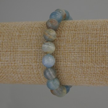 Blue Calcite Bracelet with Smooth Beads, 10 mm Diameter, 18 cm Length, Stretch