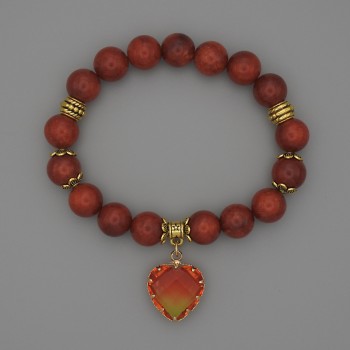 Red Jasper Bracelet, Smooth Beads, 10 mm Diameter, with Metal Inserts, 18 cm Length (Stretch)