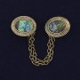 Brooch for cardigans Haliosis gold-tone metal, diameter 18mm ± chain length 9cm ±