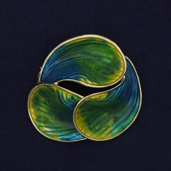 Brooch Accent Yellow and Blue Enamel Golden Metal 44mm+