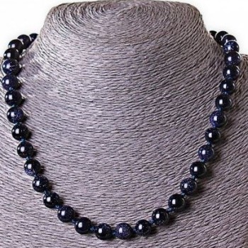 Aventurine Necklace (Synthetic) Blue Sand Night of Cairo, 12mm smooth round beads, length approx 45 cm