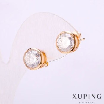 Xuping Stud Earrings with White Stones, 10 mm Diameter, 18K Gold Plating