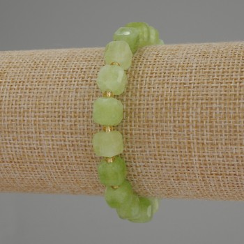 Chrysolite Olivine Faceted Cube Bracelet, 8x8 mm, 3 mm beads, 18 cm stretch