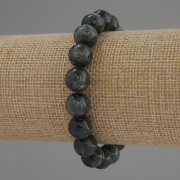 Emerald Fuchsite (Muscovite) Bracelet, Smooth Beads, 10 mm Diameter, 18 cm Length, Stretch