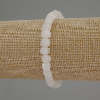 White Quartz Bracelet with Faceted Cube Beads, 6mm Diameter, 18 cm Length, Elastic