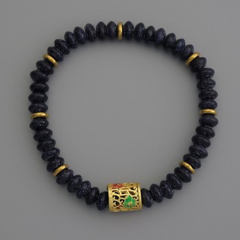 Браслет Авантюрин Ніч Каїра рондель, діаметр 6х3мм+-з металевими вставками, довжина 18см стрейч