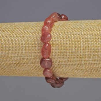 Bracelet with Strawberry Quartz, natural stone, faceted beads, diameter 8×9×6 mm ±, length 18 cm ±, stretch