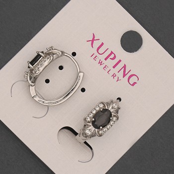 Xuping Earrings with Black Cubic Zirconia, length ~18 mm, thickness ~8 mm, rhodium