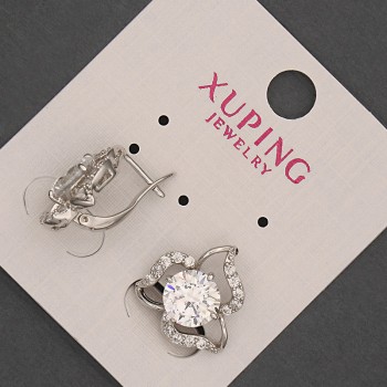 Xuping Earrings with White Rhinestones and a Crystal, Diameter 15mm ± Rhodium