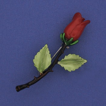 Brooch Rose enamel silver-tone metal 25×57 mm+