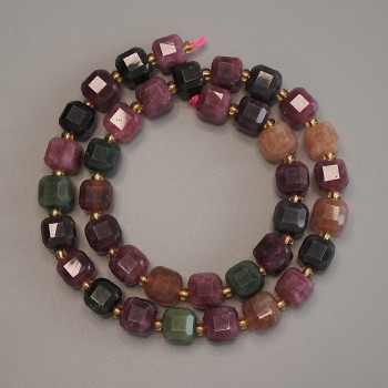 Tourmaline Beads, Faceted Cube 7x7 mm +/- on Thread, 37 cm Length