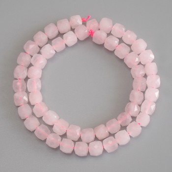 Rose Quartz Beads, Faceted Cubes, 7×7 mm Diameter, 37 cm on thread