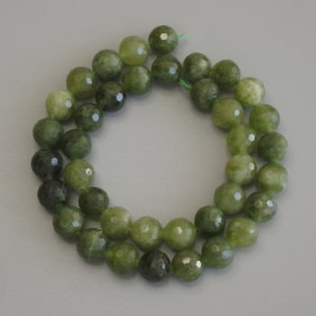 Jadeite Beads, Faceted Sphere, 10 mm Diameter, 37 cm Long on Thread