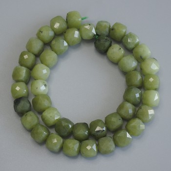 Jadeite Beads Faceted Cube, 9x9 mm, 37 cm length on thread
