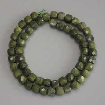 Jadeite Beads, Faceted Cubes, 7 mm Diameter, 39 cm Length on Thread