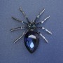 Spider Brooch with Blue Crystal, Blue Rhinestones, 65mm ± Silver-Toned Metal