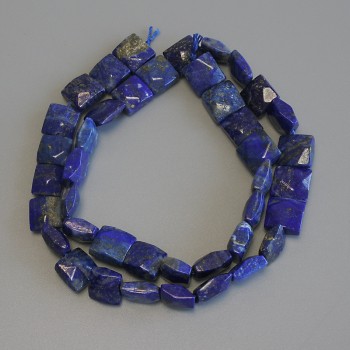 Faceted Lapis Lazuli Beads, Square, 8.5–9.5 mm, on thread, length 39 cm
