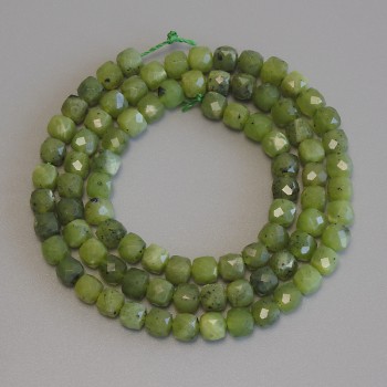 Canadian Jadeite Beads, Faceted Cubes, 4mm Diameter, 39cm Length on Thread