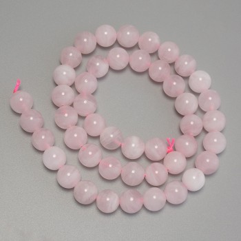 Beads Madagascar Pink Quartz – Smooth round beads, 8.5 mm diameter, 39 cm length