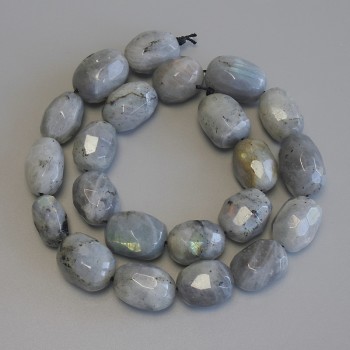Labradorite Beads, Faceted Rondelle, Diameter 16–19×12–15 mm, on a Strand, Length 40 cm+