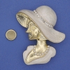 Magnetic Brooch 'Girl in a Hat' with White Crystals, White Enamel, Gold-Tone Metal 53x45mm+