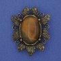 Tiger's Eye Brooch Pendant, Bronze Metal Color, 36x45mm+