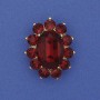 Accent Brooch with Red Crystal and Rhinestones, Golden Metal, 30x24mm+