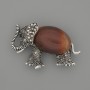 Brooch-pendant Elephant with Carnelian and Black Inlays, 45×27 mm, Silver-Toned Metal