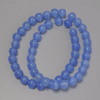 Azure Cat's Eye Beads, Synthetic Gemstone, Smooth Round Beads, 8 mm Diameter ±, On Beading Thread, Length 37 cm+