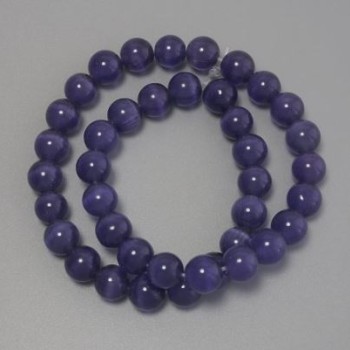 Purple Cat's Eye Beads, Synthetic Stone, Smooth Round Bead, 9.5 mm Diameter, On Beading Thread, 36 cm Length