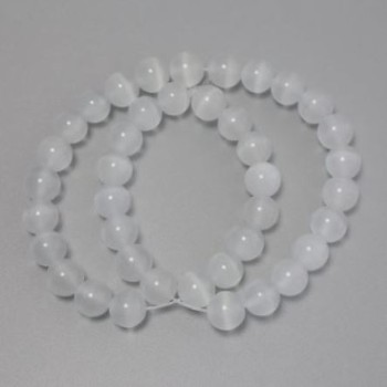Gray Cat's Eye Beads, gray synthetic stone, smooth round beads, diameter approximately 7.5 mm, on beading thread, length 35 cm