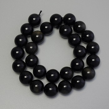 Sun Obsidian Beads - Smooth Sphere, 14mm Diameter ± on Thread, Length 37cm+