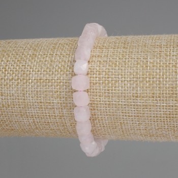 Rose Quartz Bracelet with Faceted Cube, 8 mm Diameter, 18 cm Length, Stretch